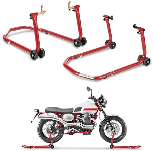 Ansobea Motorradständer Set, Motorradständer Vorne&Motorradständer Hinten,Motorradheber aus Stahl,Motorrad Aufbockständer mit Doppelrollen,Motorrad Ständer Hohe Stabilität(Rot)