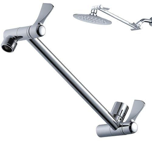 Shower Head Extension Arm, 11 Adjustable Shower Arm Chrome Finish Brass Shower Extension Arm with Lock Joints G1/2 Universal Connector for Any Shower Angles