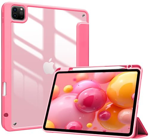ProCase Hülle für iPad Pro 11 Zoll 2022/2021/2020/2018 (4/3/2/1 Generation) mit Stifthalte Stoßfeste Smart Case Cover transparente Rückseitenschale Schutzhülle -Melonenrosa