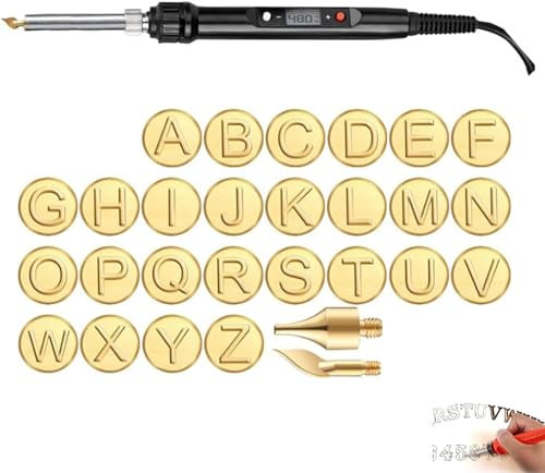 Holz-/Lederbrennset zum Selbermachen, Buchstaben-Holzbrennspitzen-Set, DIY-Holzverbrennung/Schnitzset, Holzhandwerk, Prägeschablonen, Buchstaben-Lötkolben-Schablonen, Holzbrenn-Set (26 Buchstaben mit