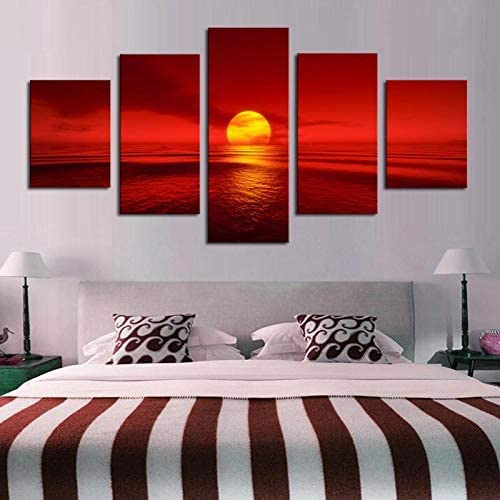 Bild Auf Leinwand - Leinwandbild - Sonnenuntergang Sonne Ozean Natur Landschaft - Wand Bild - Wanddeko - Leinwanddruck - Bilder - Kunstdruck - Leinwand Bilder - Wandkunst 100 X 50 Cm / 39,3-3X0F/R4O2