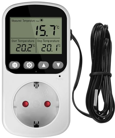 Temperaturregler Temperaturschalter 230V mit Timer und Sonde Steckdosenthermostat Schalter für Gewächshaus Treibhaussaatkeimung Heizung Kühlung (Normaler Stil)