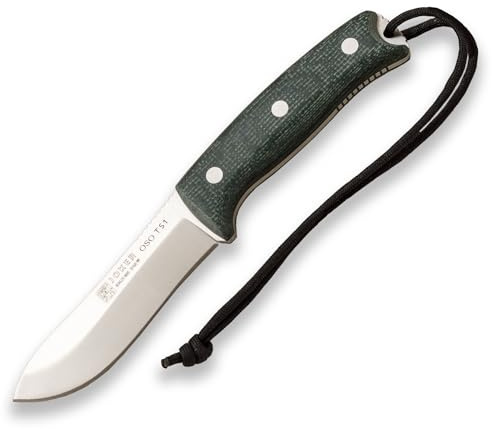 Joker Cuchillo de Supervivencia OSO TS1 CV140, mango Jute micarta Verde, hoja de 11 cm, funda piel color negro, Herramienta de pesca, caza, camping y senderismo
