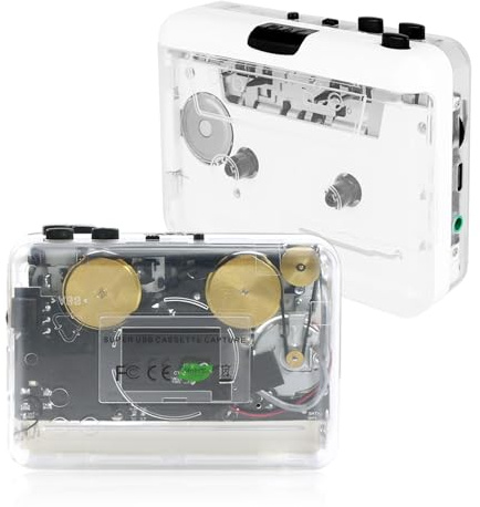Cassette Player- Clear Stereo＆Auto Reverse Cassette Tape Player-Cassette Tape to MP3 Converter with Tape Converter Software-Built-in Cool Copper Wheel Movement＆Earphone