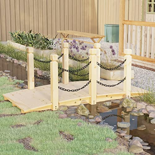 Homgoday Pont de jardin avec balustrades à chaîne 150 x 67 x 56 cm en bois massif épicéa 291 pour extérieur et jardin