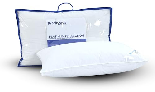 KENSINGTONS LUXURY BEDDING Platinum Austrian Goose Down Pillow (2-Pack) 100% Pure Goose Down Fill Hypoallergenic & Breathable Soft & Supportive for Ultimate Comfort Ideal for Premium Sleep Experience