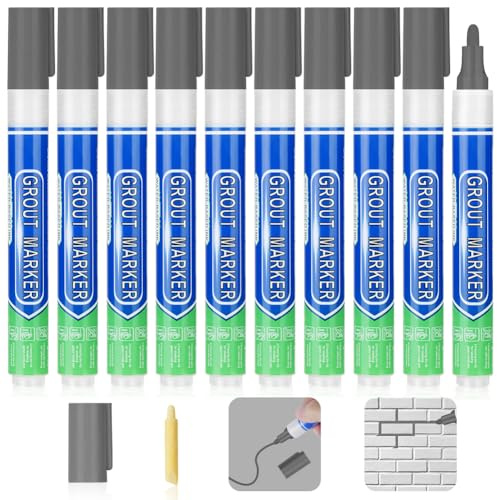 Flintronic Fugenstift, Fugen zur einfachen Anwendung, Fugenstift Fugenmörtel mit Ersatzspitze, Fugenstift in tönt zementäre Fugen ein, Fugen Reparatur Marker für Fliesen(10 Stück-Dunkelgrau)