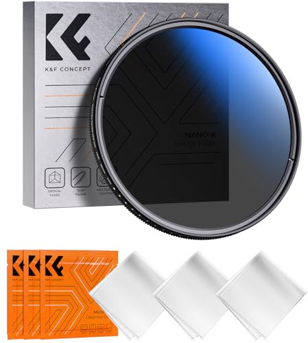 K&F CONCEPT 77mm True Color ND2-400 Slim Variable ND Neutral Density Filter Adjustable Fader ND2 ND4 ND8 ND16 to ND400 Lens Filter + Microfiber Cleaning Cloth for DSLR Cameras (Nano-K Series)