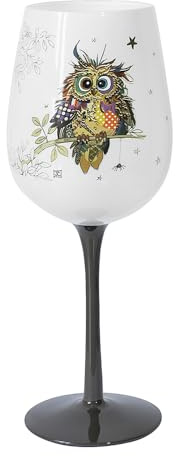 Lesser & Pavey Bug Art Otto Owl - Copa de vino para el hogar, cocina, restaurante y fiestas, bonita copa de vino para bebidas, regalo ideal para mujeres, hombres, bodas y Navidad