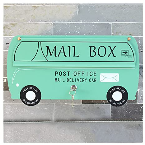 Combination Wall Mounted Standing Pole Mailbox Garden Decorative Letterbox with Security Lock Creative Mailbox Waterproof for Outdoor Mail Collection Green 44.3x15.1x24cm/17.4x5.9x9.4in