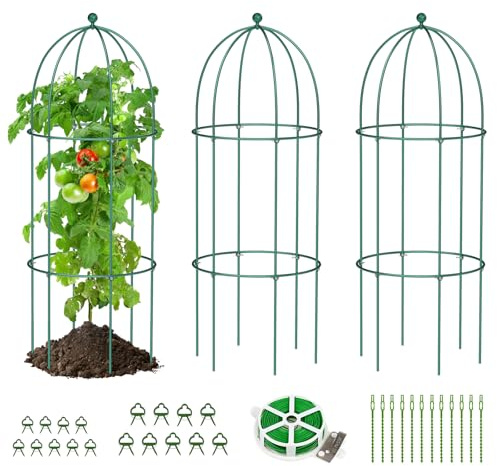 SUNYRISY 3 Stück Metall Rankhilfe Garten Obelisk, 120 x 45 cm Groß Rankgitter Käfige für Kletterpflanzen wie Blumen, Tomaten, Rosen, Metall Gartenbogen Dekoration Grün