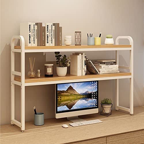2 Capas Estante Librería De Sobremesa - Estantería De Sobremesa Para Escritorio De Ordenador, Organizador De Escritorio Multifuncional, Estante De Almacenamiento De Escritorio De La Oficina(White+Teak
