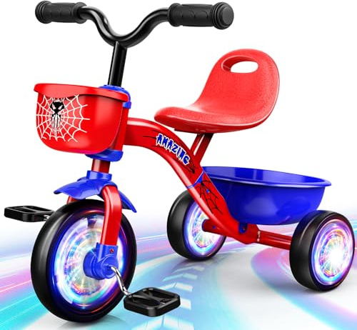 Braxel Tricycle Enfant Bébé évolutif 2-5 Ans, Velo Enfant avec Trois Roues éclairées Spider Cadeau tricycles pour Tout-Petits, Draisienne, Trike Bebe, Capacité de Charge 35 kg, Rouge