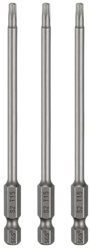 sourcing map T15 Torx-Kopf-Schraubendreher-Bits, 6,35 mm Sechskantschaft, 100 mm lang, magnetisch, ohne Loch, manipulationssicher, 6-Punkt-Stern-Schraubendreher-Bits, S2-Stahl, industrielle