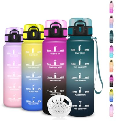 Botella Agua 500ml, Botella Agua Niños con Filtro, a Prueba de Fugas, Cantimplora Infantil, Fácil de Limpiar, Cantimplora con Marca de Tiempo, para la Escuela, Oficina, Acampar, Gym, Adulto, Running