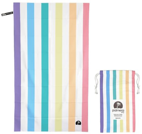 Palmera Dry Microfiber Quick-Dry Travel Towel – Super Absorbent, Lightweight, Compact – Sand Resistant, Soft, Mesh Carry Bag – Beach, Pool, Gym, (Rainbow)