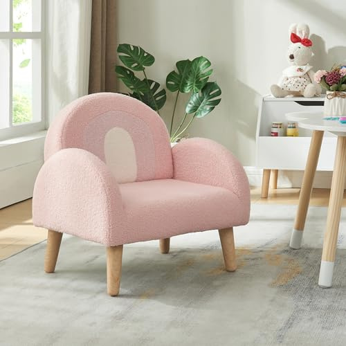 [en.casa] Poltroncina per Bambini con Braccioli e Schienale Curvo Seduta Bassa Imbottita Rivestimento Morbido Effetto Peluche Poltrona per Cameretta - Rosa