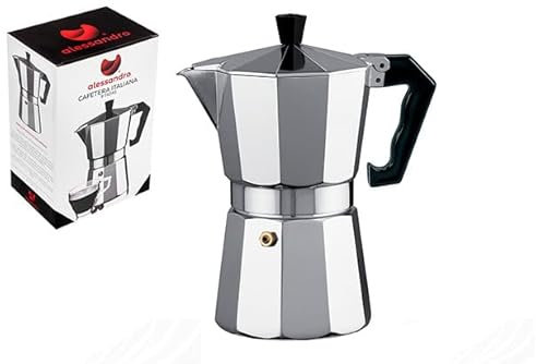 GIOCOKIDS Cafetera manual de aluminio 9 tazas 21x18x12 cm, Cafetera express apta para gas, eléctrica e inducción, Cafeteras con válvula de seguridad para preparar café espresso coffee rápido y fácil.