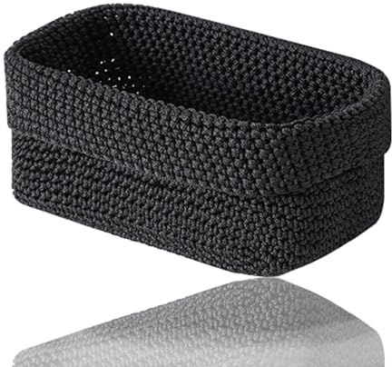 Häkelkorb, Aufbewahrungskorb Schwarz Körbchen Aufbewahrung Strickkorb | Aufbewahrungskorb Bad Korb für Gästehandtücher Regalkörbe für Handtücher Kosmetik Schlüsseln Schmuckstück (21 × 15 × 15,5 cm)
