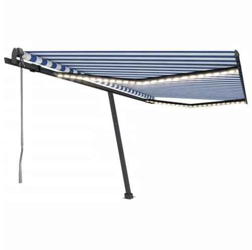 Tenda da Sole Automatica con LED e Sensore Vento, Blu e Bianco 4x3.5m, Alluminio Antiruggine e Tessuto Poliestere UV, Telecomando Incluso, per Giardino e Terrazzo