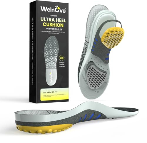 Welnove Semelles Orthopédiques pour Soulager les Douleurs au Talon et la Fasciite Plantaire avec Soutien de la Voûte Moyenne pour Hommes et Femmes, W: 43-44 | M: 41-42|28CM