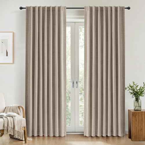 INOVADAY 100% Verdunklungsvorhänge Taupe 2 Stück, H 245 x B 140 cm | Gardinen Blickdicht Wohnzimmer, Vorhang Blickdicht Leinenoptik, Thermovorhang, Geräuschreduzierend, Flexibel Aufzuhängen,OEKO