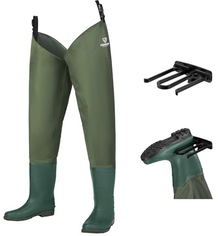 FISHINGSIR Hip Waders, Waterproof Hip Boots for Men & Women, 2-Ply Nylon/PVC Fishing Bootfoot Hip Wader