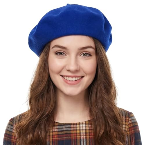 HIQIU Fransk basker dam fashionabel klassisk ull basker keps dam konstnärsmössa, Liten blå, one size