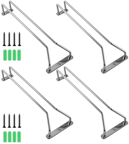 Itoyx 4 Pcs Wine Glass Rack Set, 10.6 in Under Cabinet Stemware Rack with Inverted Design, Space-Saving Hanging Wine Glass Holder, Sturdy Iron Frame, Ideal for Kitchen, Bar
