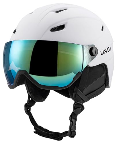 ERYUE Casco de Snowboard Ajustable para Hombres y Mujeres, Casco de esquí a Prueba Golpes con Gafas, Ideal para Entusiastas los Deportes Invierno, Material PC EPS, Negro/Blanco/Naranja/púrpura (M)