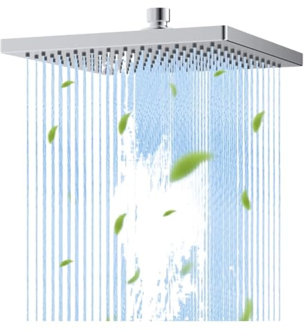 Soffione doccia a pioggia ad alta pressione da 25,4 cm, design quadrato a cascata, angolo fisso regolabile, esperienza di lusso in bagno, facile installazione, ideale per spa domestica