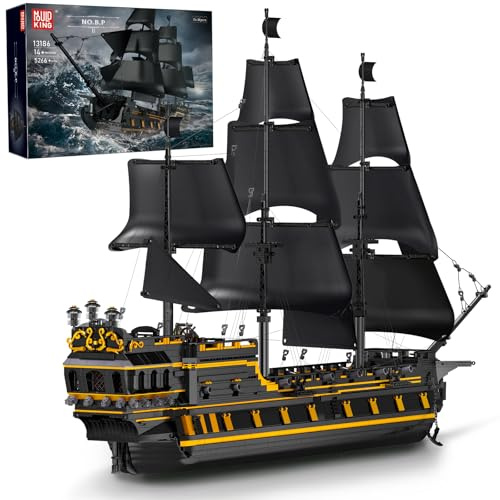 Mould King 13186 Black Pearl Piratenschiff Bausteine Spielzeug Set | 5266 Teile Großes Piratenschiff für Erwachsene, MOC Segelschiff Modellbausatz Geschenk