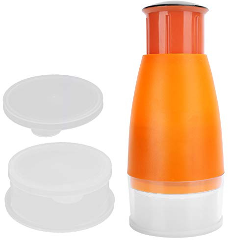 Manual Garlic Chopper Hand Press Fast Dicer for Onion Garlic Vegetables with 2 Plastic Boxes Lids Easy Clean Kitchen Tool 6.5x23x10cm (Orange)