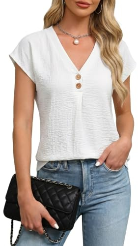 GLEENOD Blusa Mujer Verano Cuello en V Volantes Holgada Elegante