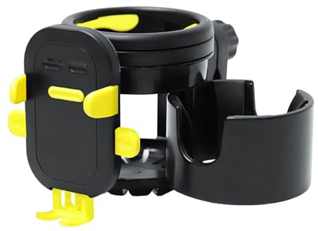 XUniversal 2 en 1 Portavasos para bicicleta con soporte para teléfono – Portabebidas Giratorio de 360 ° para cochecito, silla de ruedas y scooter | Portabidones de manillar para teléfonos inteligentes