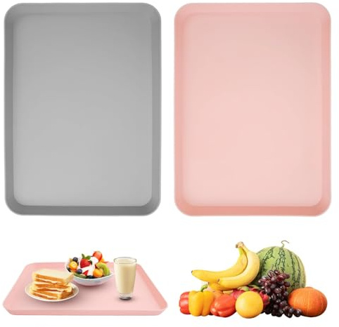 2 Pieces Plastic Tray 29 x 21 cm Rectangular Serving Tray Fast Food Tray | Non Slip Trays for Eating Serving Plates Reusable Dinner Trays on Laps Small Trays for Food, Drinks, Snacks(2 Colors)