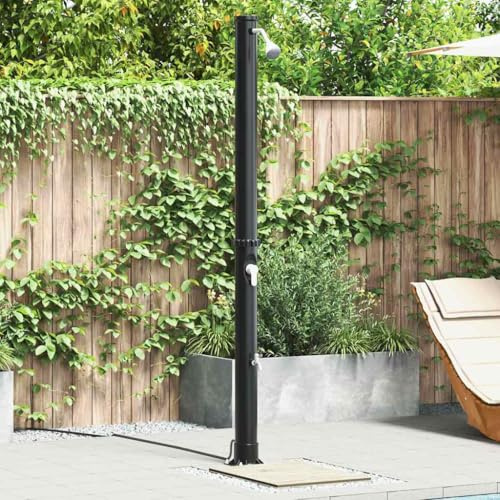 Runheo Douche Solaire extérieure Noire en PVC et Aluminium 217 cm pour Jardin terrasse avec tête réglable et Panneau Solaire résistant UV pour rinçage Piscine ou détente en été