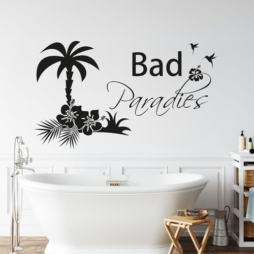 GRAZDesign Wandtattoo Bad Bad Paradies Sprüche | Türaufkleber für Badezimmer, Wellness - 96x57cm / 070 schwarz