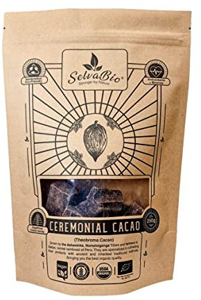 Organic Ceremonial Grade Cacao - 100% Raw Criollo Variety from Farmers and Ashaninka & Nomatsigenga Tribes in Peru, 250g