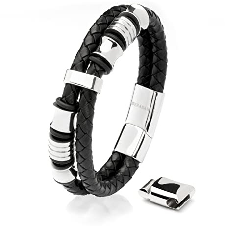 SERASAR Premium Lederarmband für Männer | Magnetverschluss aus Edelstahl in Schwarz, Silber & Gold | Inklusive Schmuckschachtel | Tolle Geschenkidee
