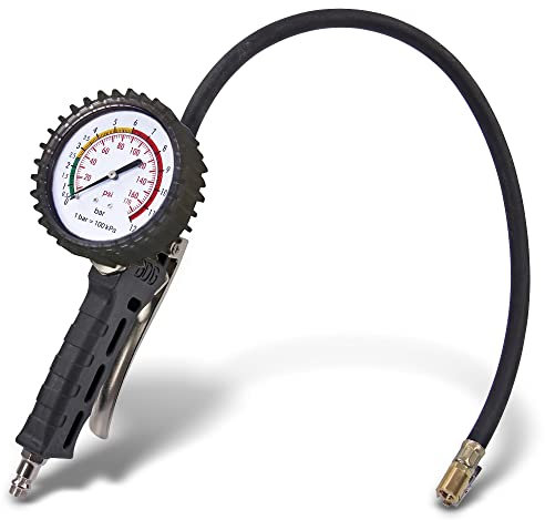 ENVA Reifenfüller für Kompressor 0-12 bar, 0-174 PSI Messbereich, Luftdruckprüfer Auto Schlauchlänge 540 mm Luftdruck Pistole Reifenfüll Messgerät