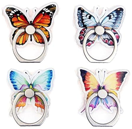 Mixtecc 4Pack Phone Ring Holder Stand, Cute Butterfly Phone Stand Holder 360 Rotation Finger Ring Grip for Cellphones (Butterfly Phone Grip)