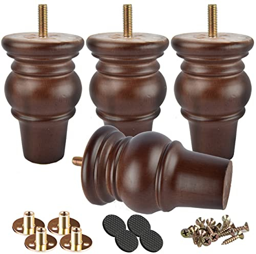 Btowin 10cm Holz Möbelfüße Rund mit M8 Bolzen & Platten 4er Set Walnuss | Klassisch Kegelform, mit M8 Montageplatten, Einfache 10-Min. Montage für DIY-Projekte: Sofa Stuhl Ottomane Schrank Liebessitz