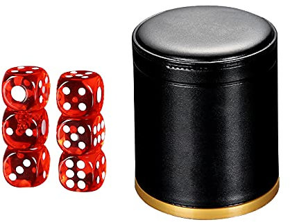 1 Set Würfelbecher Shaker Würfelbecher Set Casino-Thema doppelte Verdickung schwarzes Leder Kunststoff mit 6 Würfeln