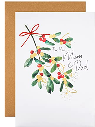 Hallmark Weihnachtskarte für Mama und Papa – illustrierte festliche Blätter und Beeren Design