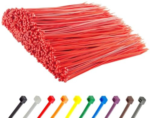 Gocableties Red Cable Ties, 300mm x 3.6mm, Bulk Pack of 1000, 12” Premium Nylon Zip Ties, Multi-Purpose Plastic Tie Wraps, Secure Self-Locking Mechanism, for Home, Garden, Office and DIY