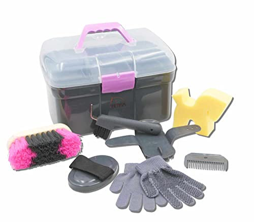 AMKA Putzbox gefüllt Putzkiste Putzzeug Pferdepflege 8teilig (grau)