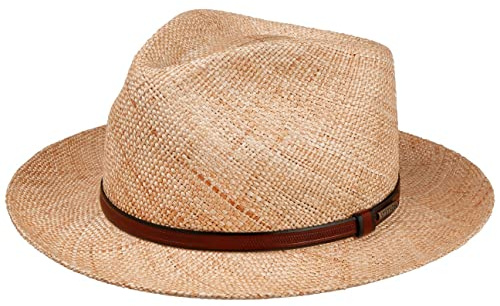 Stetson Tentova Fedora Strohhut Damen/Herren - Strandhut aus 100% Stroh - Travellerhut mit Ledergarniturband - Frühjahr/Sommer Natur M (56-57 cm)