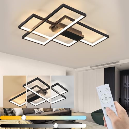 GBLY Deckenlampe LED Deckenleuchte Schlafzimmer - 65cm Wohnzimmerlampe Schwarz Schlafzimmerlampe Dimmbar mit Fernbedienung 65W Wohnzimmer Deckenbeleuchtung Modern Küchenlampe Groß für Esszimmer Küche