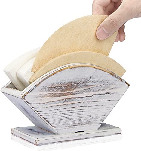 ANBOXIT Kaffeefilterhalter, Landhausstil Weiß Kiefernholz Filtertütenhalter, Behälter für V60 Melitta Konische Filterpapier